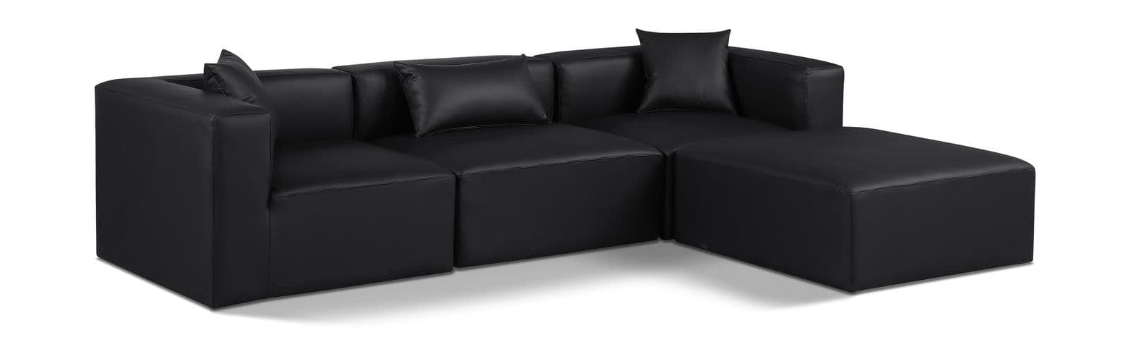 Farrah 108" Black Vegan Leather Upholstered Sectional, 4-Piece