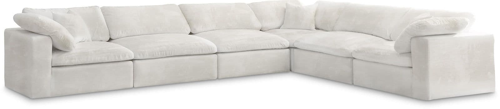 Florence 158" Cream Velvet Upholstered Overstuffed Fiber Filled Comfort Sectional, 6-Piece