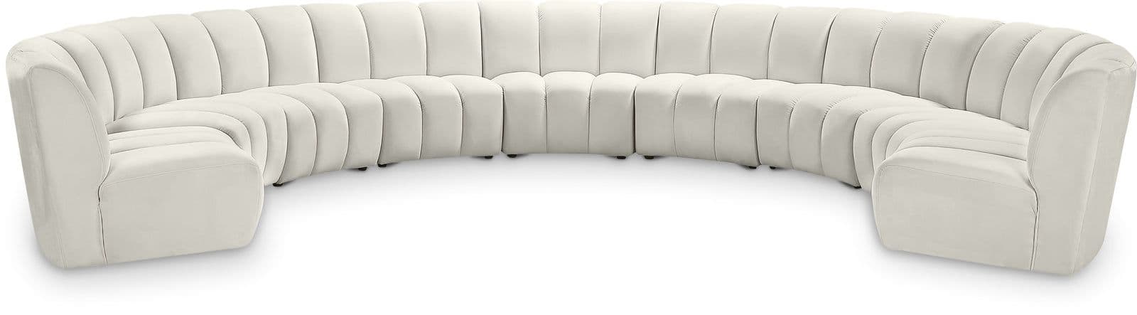 Isolde 178" Cream Velvet Upholstered Sectional, 9-Piece