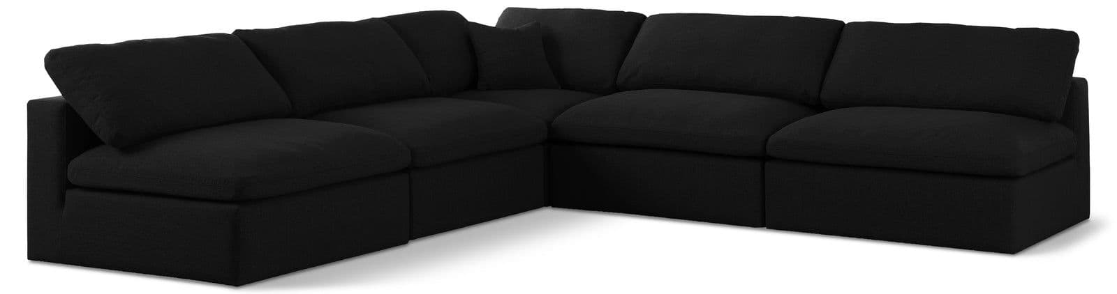 Camden 118" Black Linen Textured Fabric Upholstered Deluxe Comfort Sectional, 5-Piece