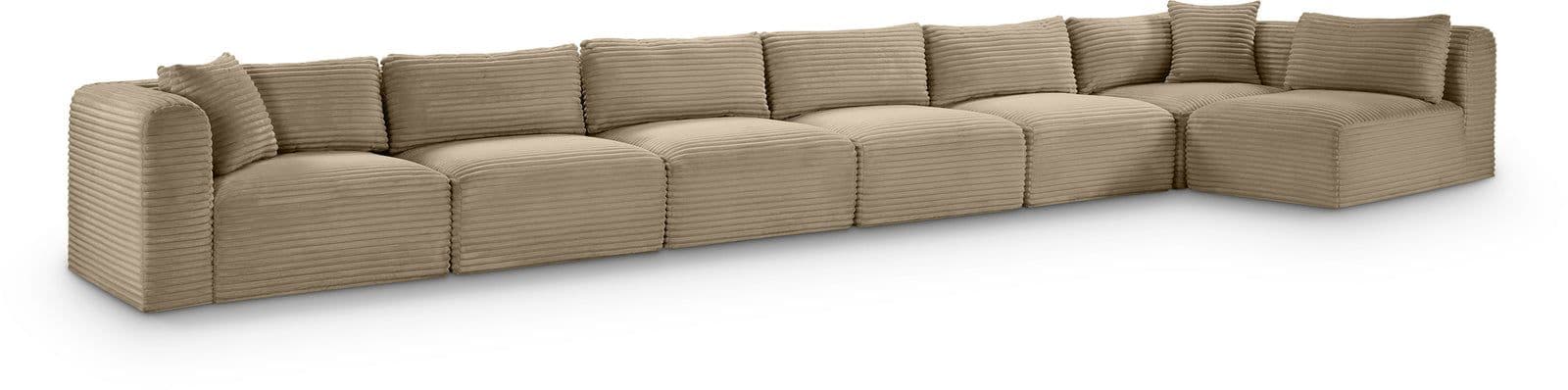 Faye 202" Taupe Corduroy Performance Fabric Upholstered Sectional, 7-Piece