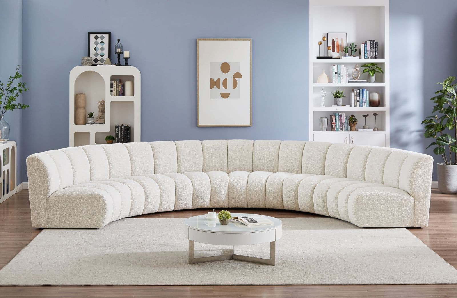 Isolde 176" Cream Boucle Fabric Upholstered Sectional, 6-Piece