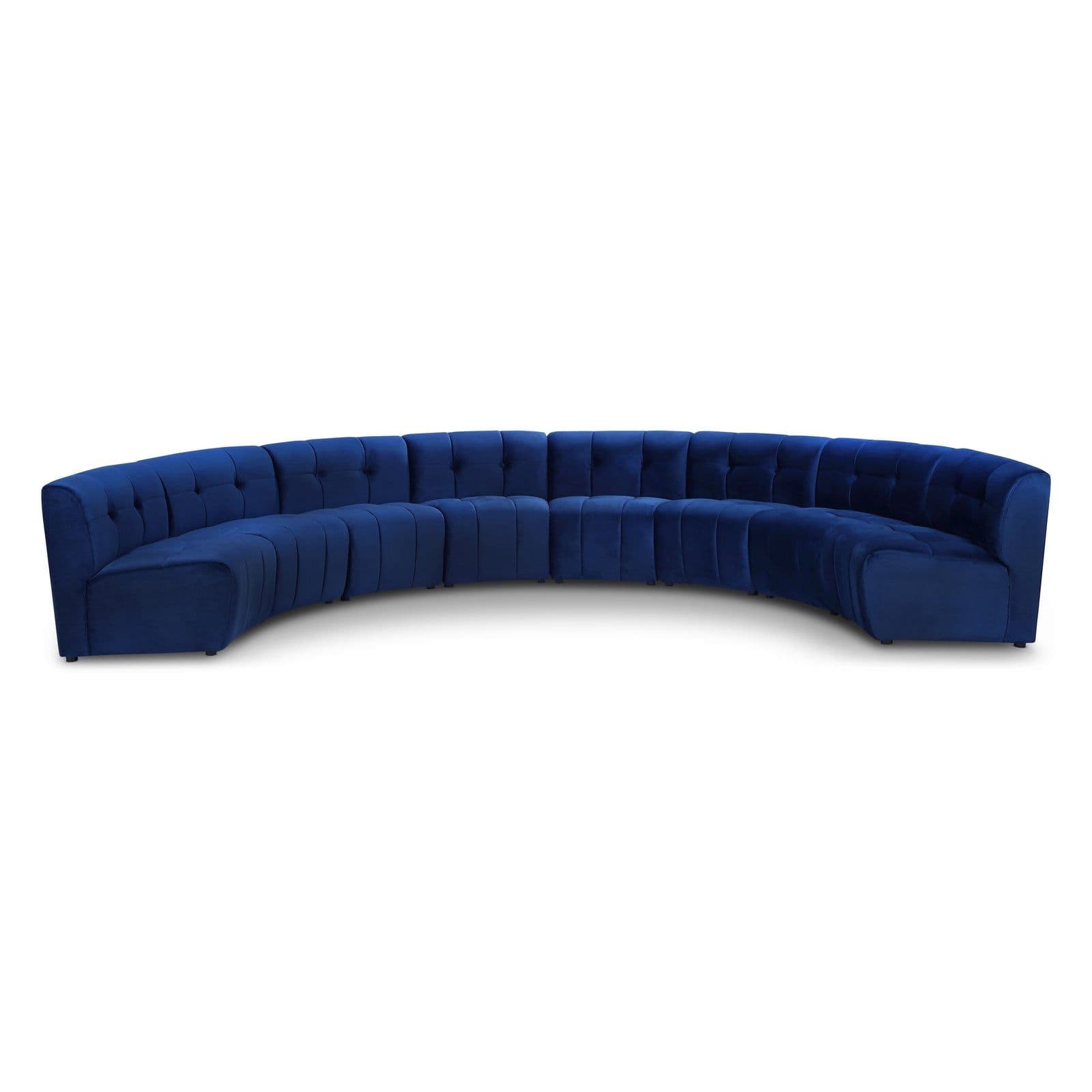 Kira 174.5" Navy Velvet Upholstered Sectional, 8-Piece