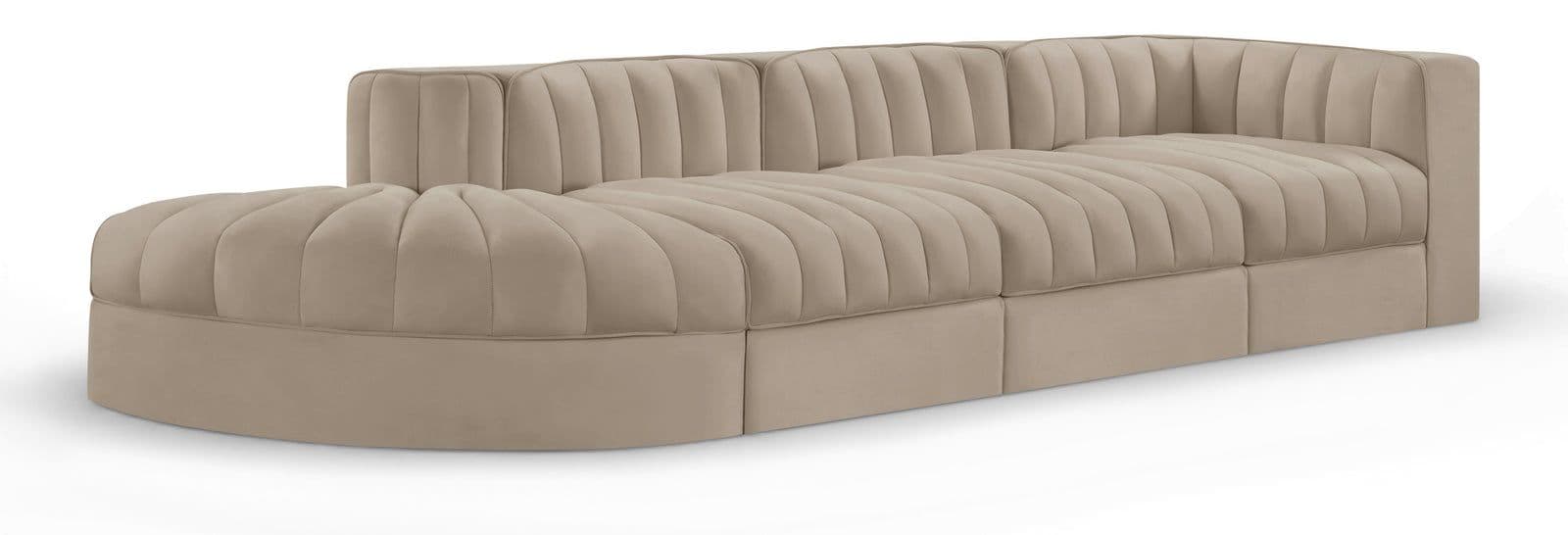 Talia Beige Velvet Performance Fabric Upholstered Sectional, 4-Piece (Style 4)