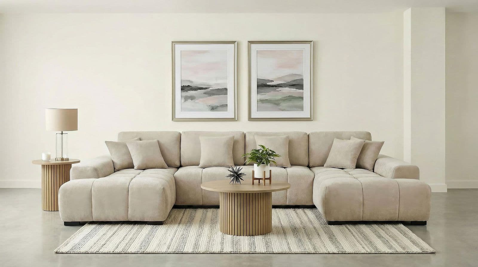 Toohey U-Shaped Double Chaise Upholstered Sectional Sofa Beige