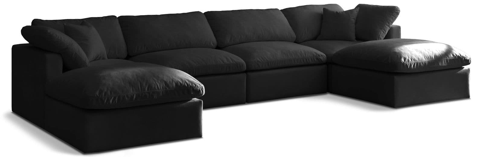 Selene 140" Black Velvet Upholstered Standard Comfort Sectional, 6-Piece (Style 2)