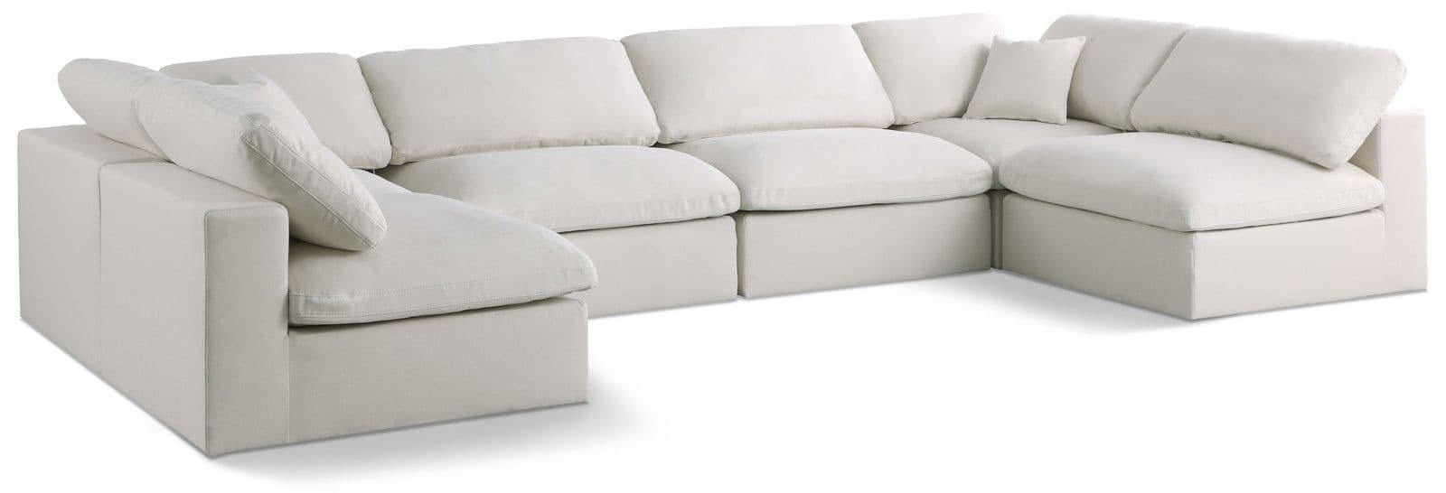 Selene 140" Cream Velvet Upholstered Standard Comfort Sectional, 6-Piece (Style 3)