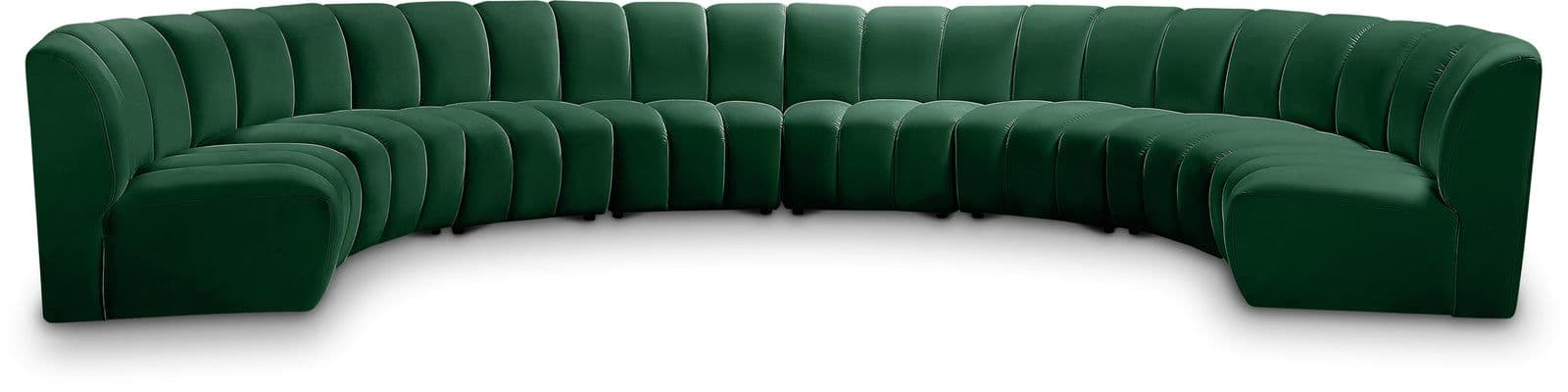 Isolde 178" Green Velvet Upholstered Sectional, 8-Piece
