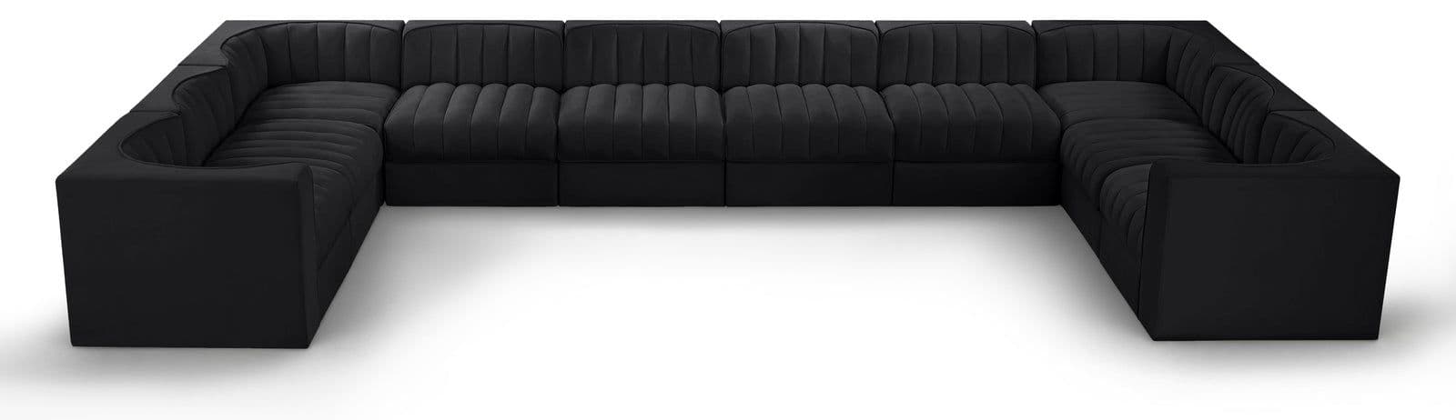 Talia Black Velvet Performance Fabric Upholstered Sectional, 10-Piece