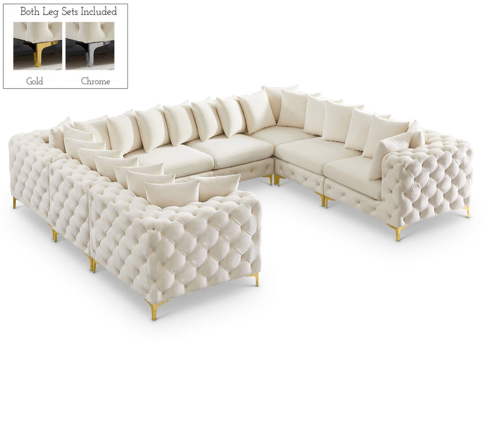 Monroe 139" Cream Velvet Upholstered Sectional, 8-Piece