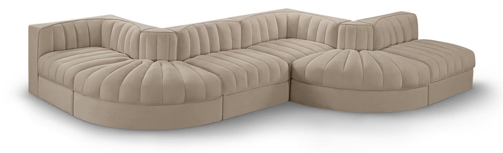 Talia Beige Velvet Performance Fabric Upholstered Sectional, 6-Piece (Style 6)