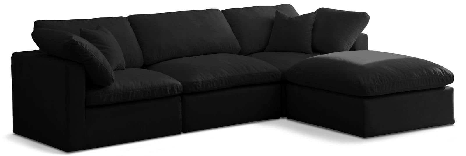 Selene 105" Black Velvet Upholstered Standard Comfort Sectional, 4-Piece
