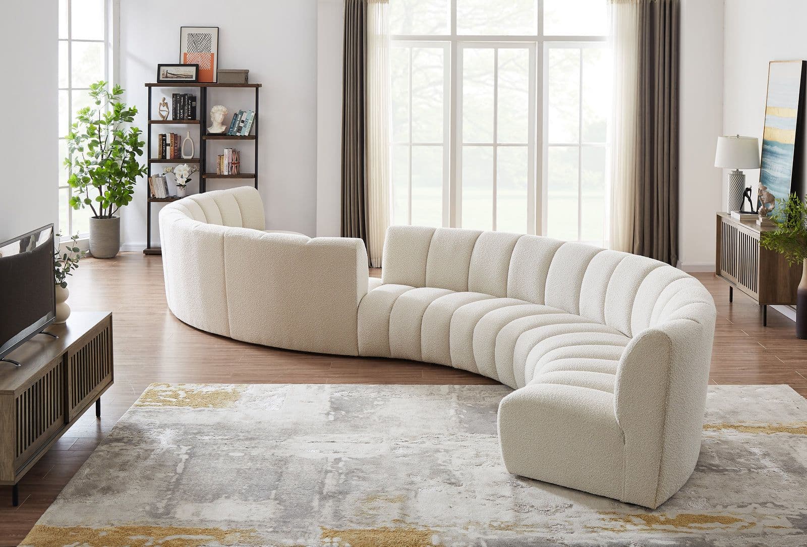 Isolde 268" Cream Boucle Fabric Upholstered Sectional, 8-Piece