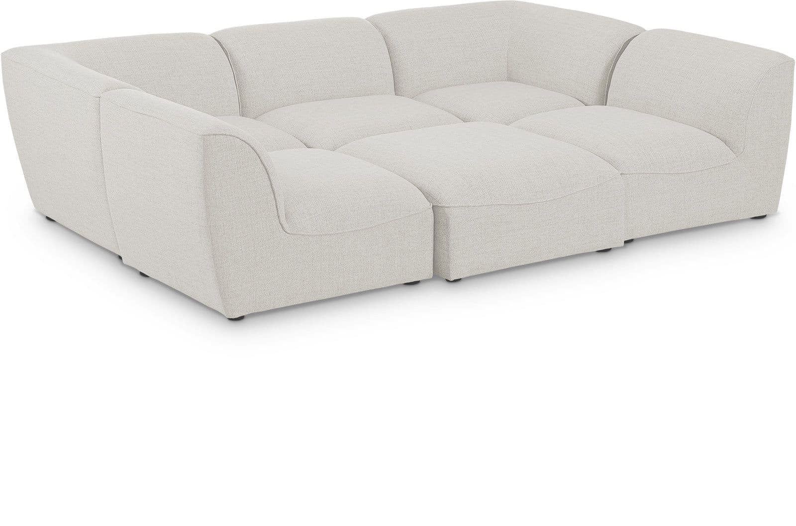 Greer 109" Cream Linen Textured Fabric Upholstered Sectional, 6-Piece