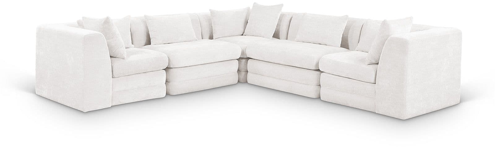 Willow 114" Cream Chenille Fabric Upholstered 5Pc. Sectional, 5-Piece (Style 2)