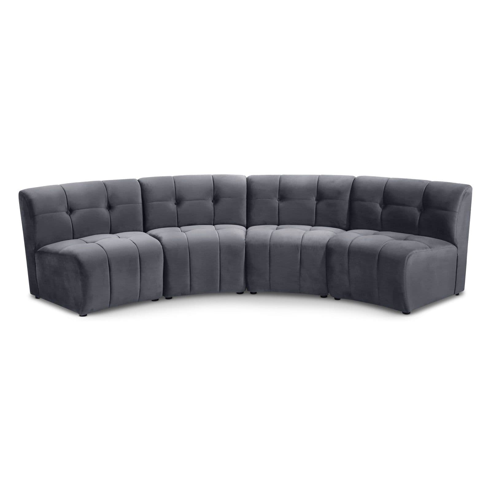 Kira 119.5" Grey Velvet Upholstered Sectional, 4-Piece