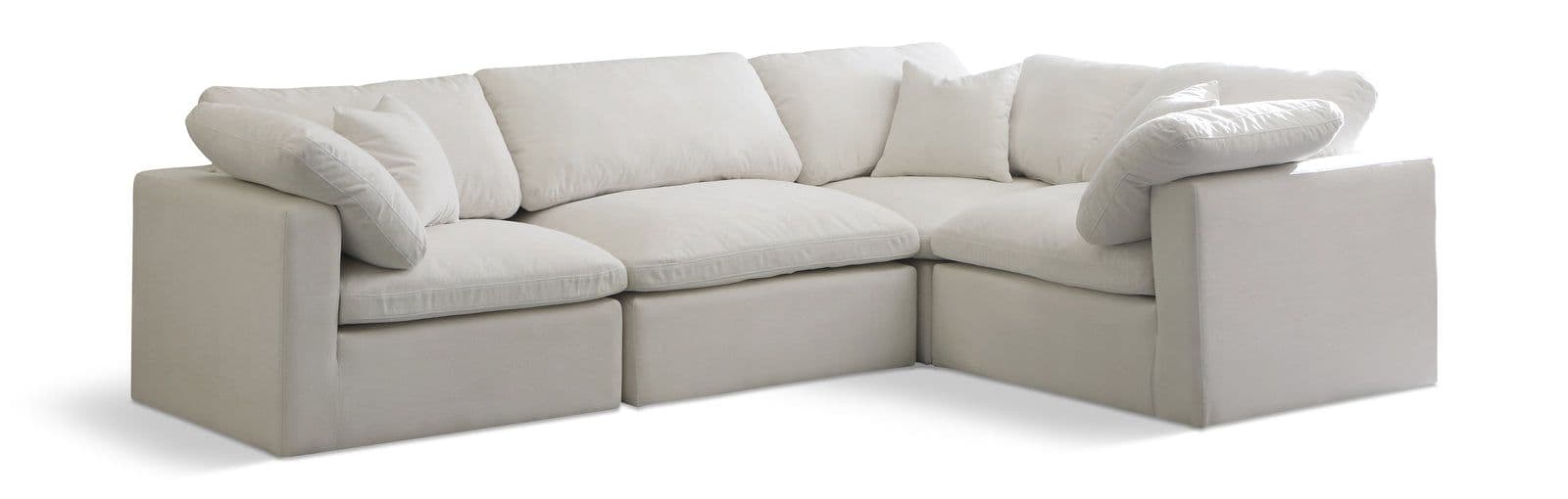 Selene 119" Cream Velvet Upholstered Standard Comfort Sectional, 4-Piece