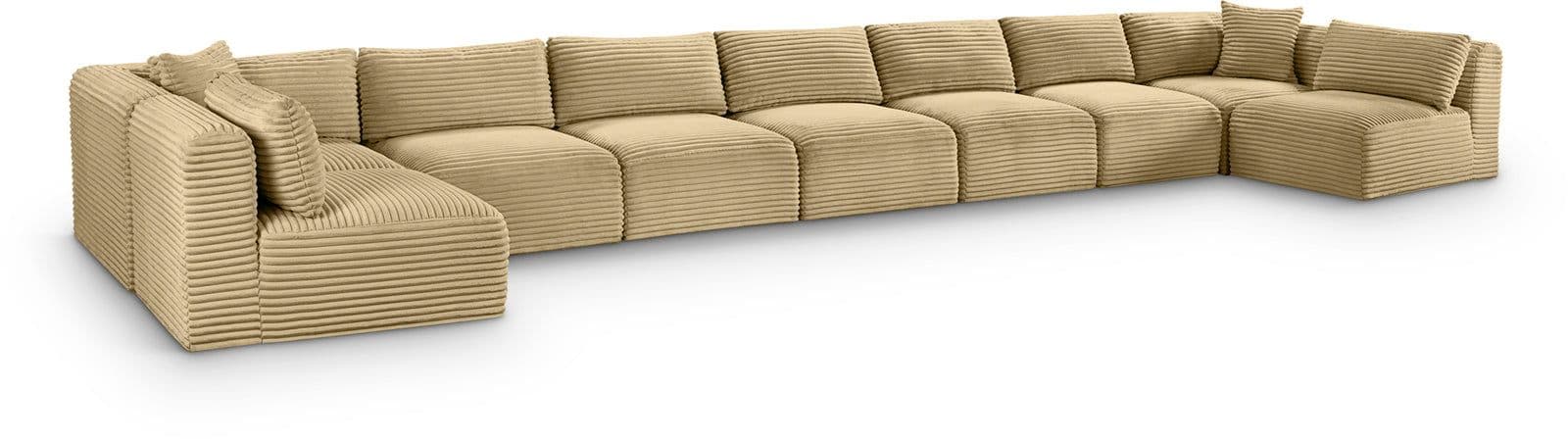 Faye 233" Camel Corduroy Performance Fabric Upholstered Sectional, 9-Piece