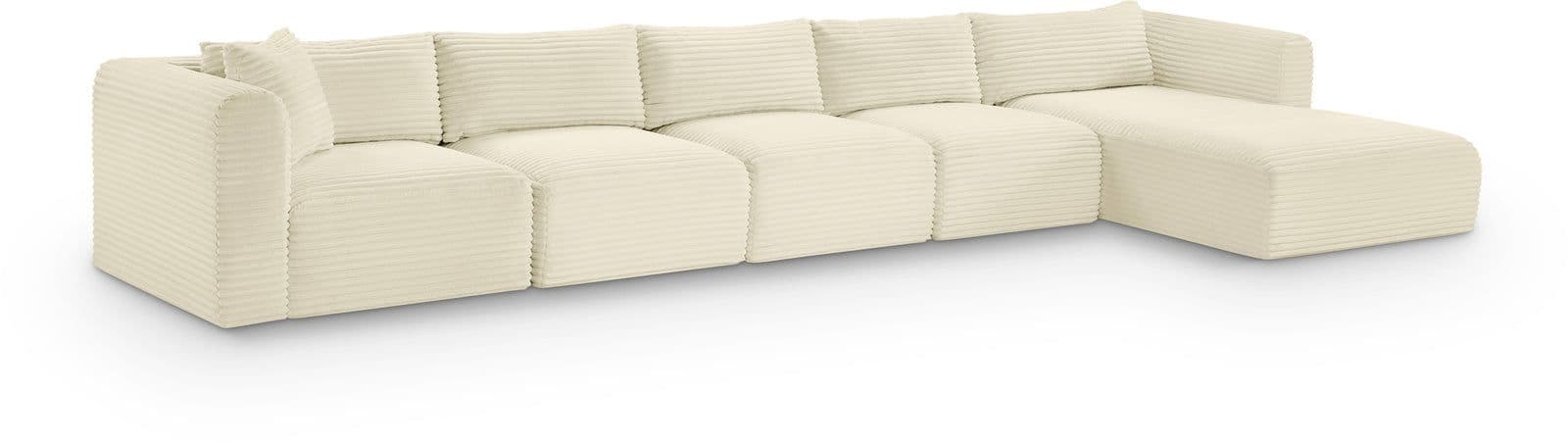 Faye 176" Cream Corduroy Performance Fabric Upholstered Sectional, 5-Piece