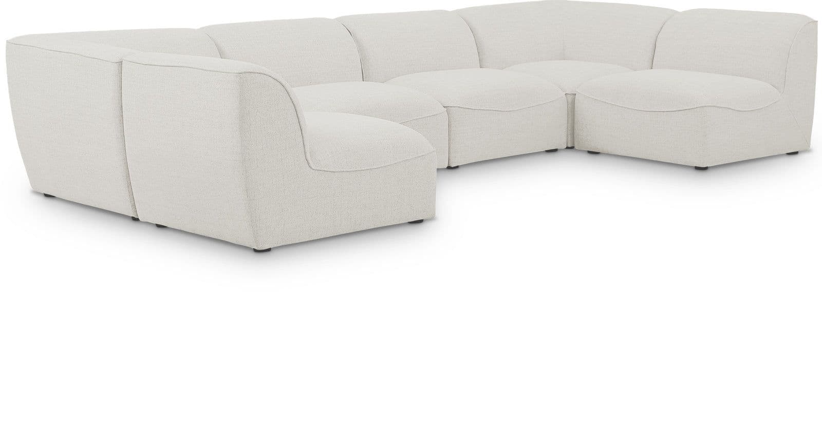 Greer 142" Cream Linen Textured Fabric Upholstered Sectional, 6-Piece (Style 3)