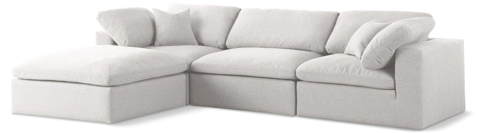 Camden 119" Cream Linen Textured Fabric Upholstered Deluxe Comfort Sectional, 4-Piece