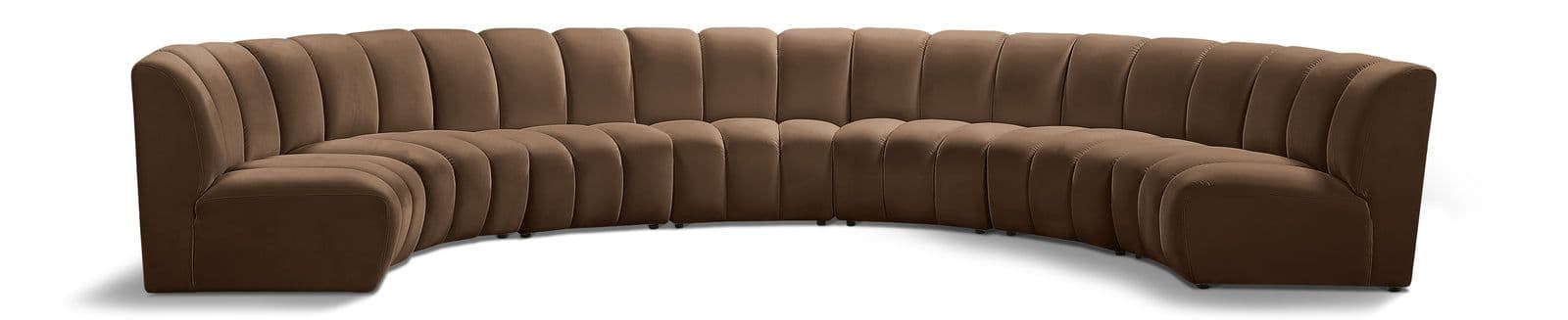 Isolde 183" Brown Velvet Upholstered Sectional, 7-Piece