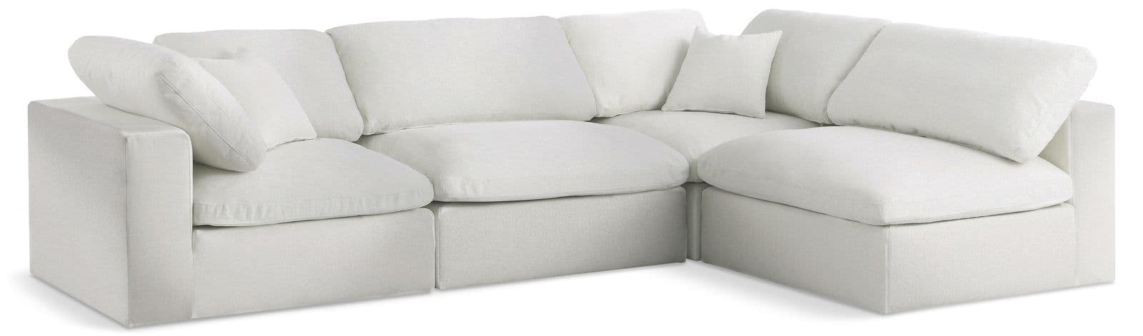 Camden 119" Cream Linen Textured Fabric Upholstered Deluxe Comfort Sectional, 4-Piece (Style 2)
