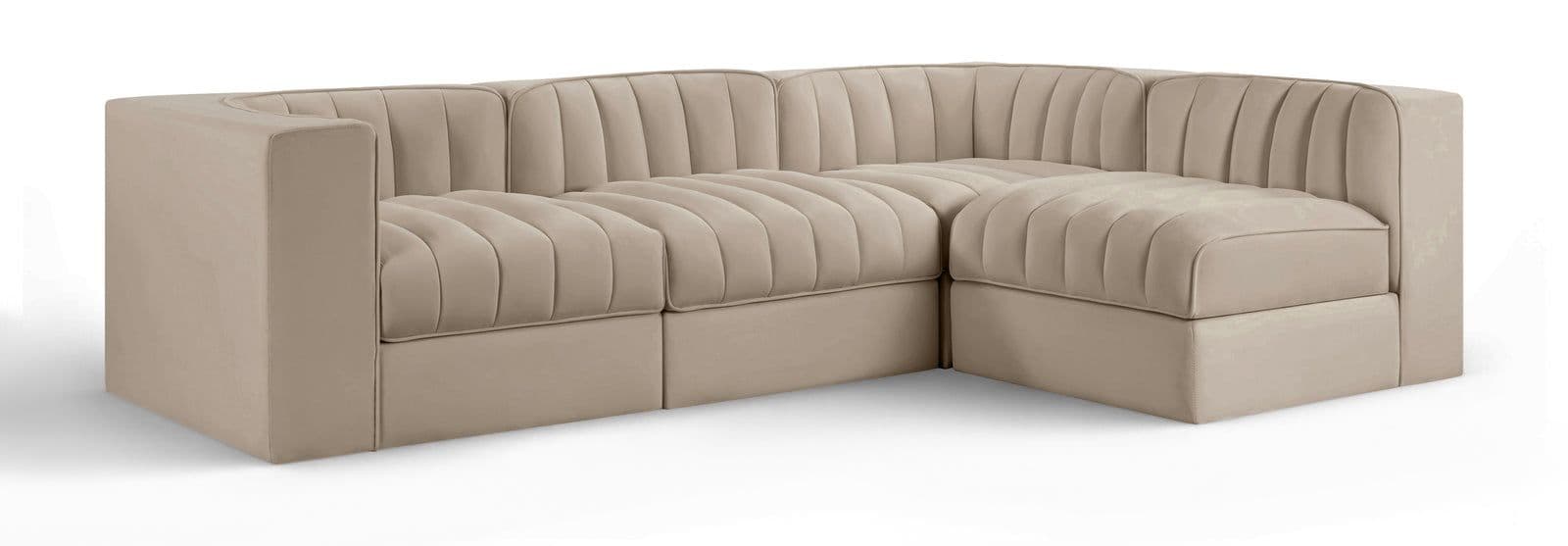 Talia Beige Velvet Performance Fabric Upholstered Sectional, 4-Piece (Style 2)