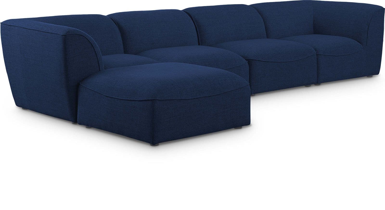 Greer 142" Navy Linen Textured Fabric Upholstered Sectional, 5-Piece