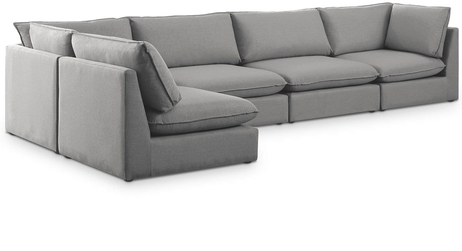 Linden 160" Grey Linen Textured Fabric Upholstered Sectional, 5-Piece
