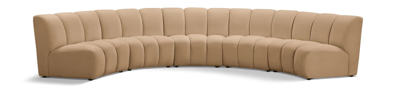 Isolde 167" Camel Velvet Upholstered Sectional, 5-Piece