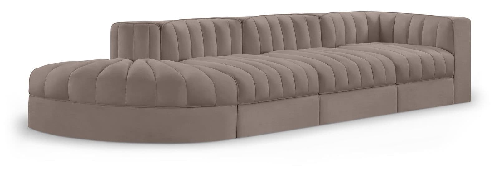 Talia Taupe Velvet Performance Fabric Upholstered Sectional, 4-Piece (Style 4)