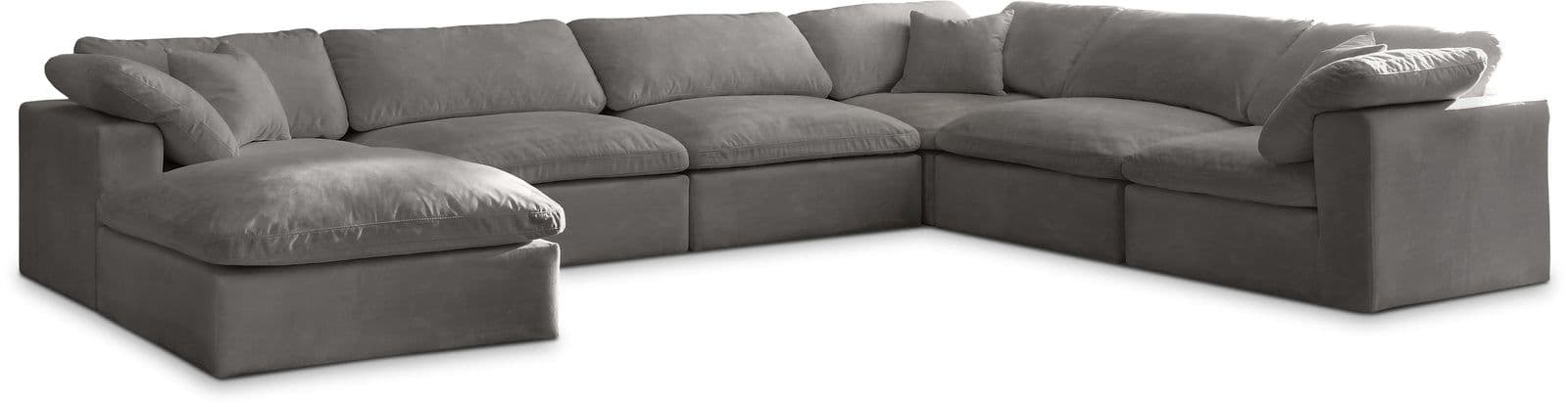 Florence 158" Grey Velvet Upholstered Overstuffed Fiber Filled Comfort Sectional, 7-Piece