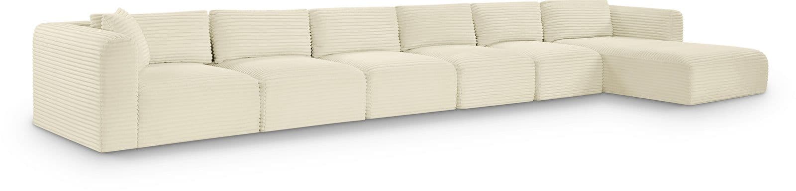 Faye 207" Cream Corduroy Performance Fabric Upholstered Sectional, 6-Piece