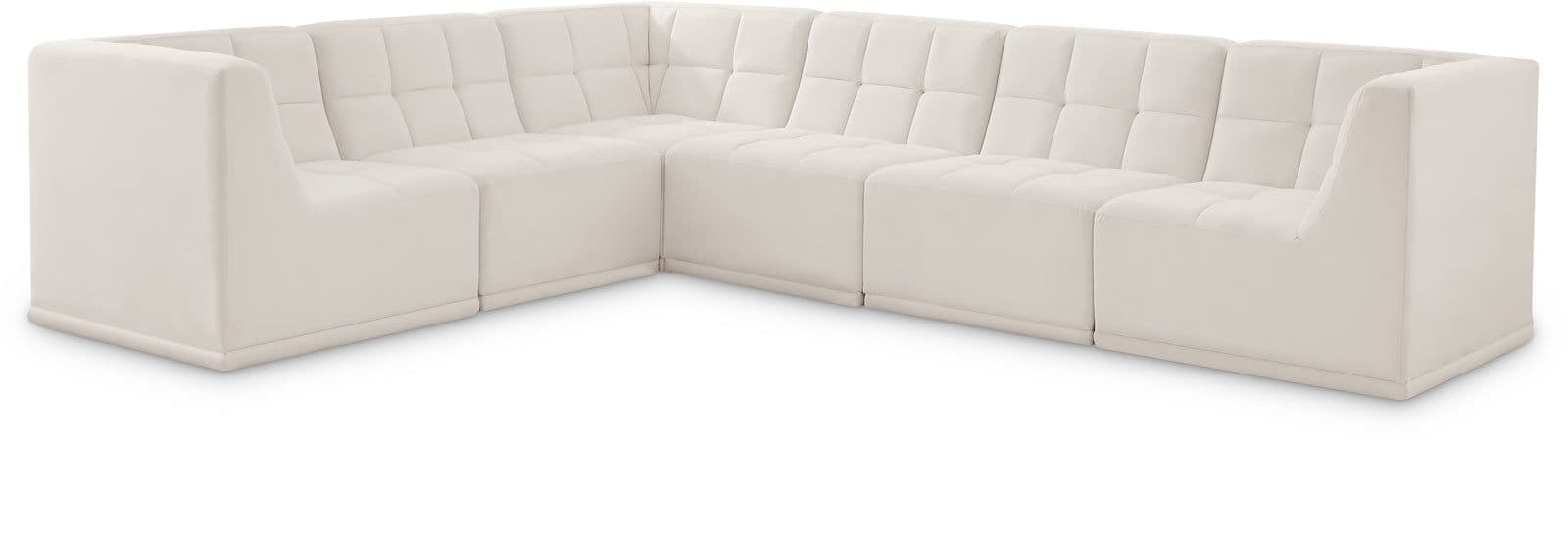 Jolie 128" Cream Velvet Upholstered Sectional, 6-Piece