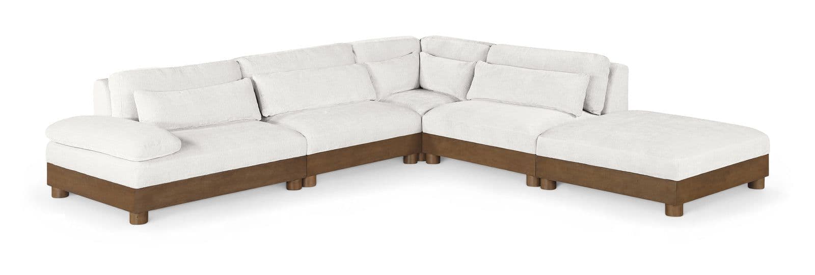 Kira 120" Cream Chenille Fabric Upholstered Sectional, 5-Piece