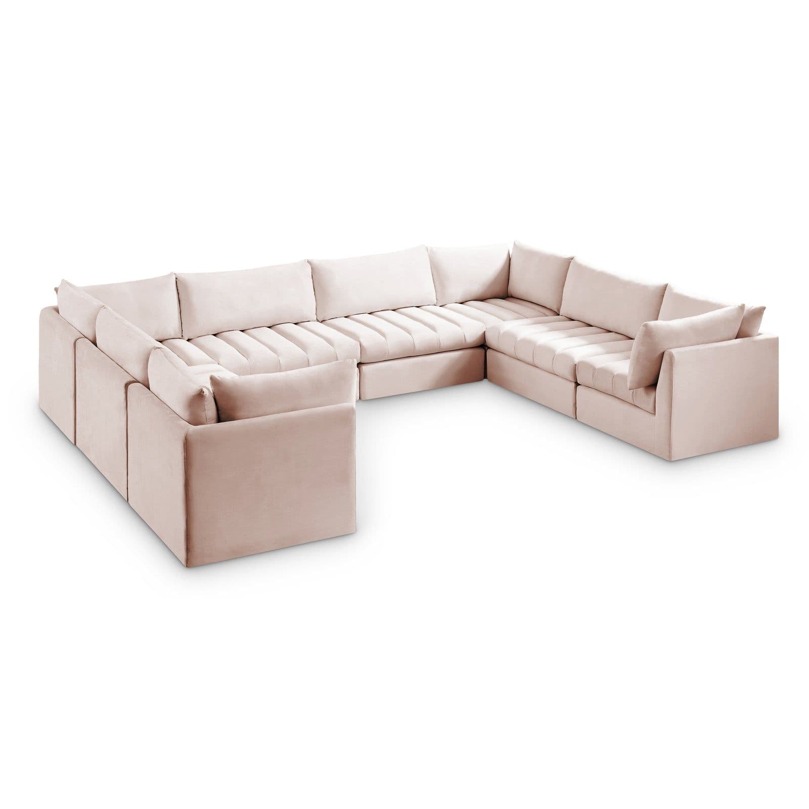 Rowan 140" Pink Velvet Upholstered Sectional, 8-Piece
