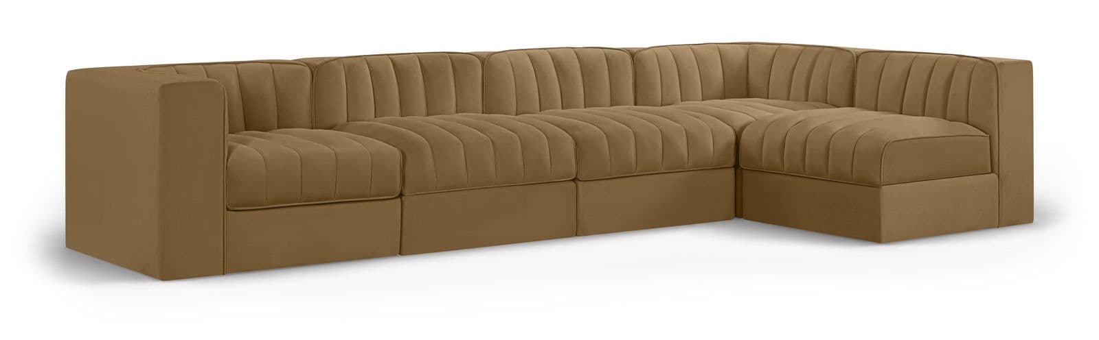 Talia Saddle Velvet Performance Fabric Upholstered Sectional, 5-Piece (Style 5)
