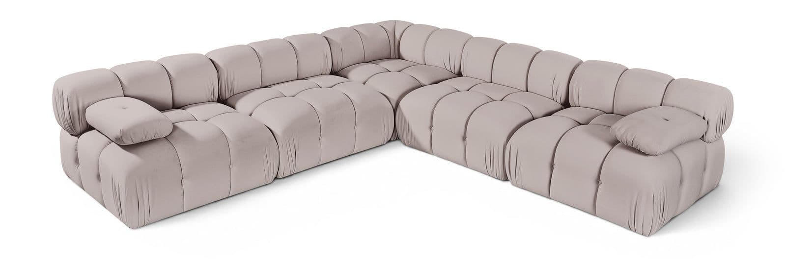 Camden Beige Velvet Performance Fabric Upholstered Sectional, 5-Piece (Style 2)