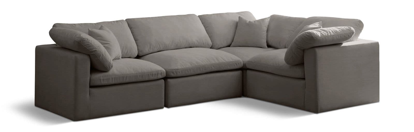 Selene 119" Grey Velvet Upholstered Standard Comfort Sectional, 4-Piece
