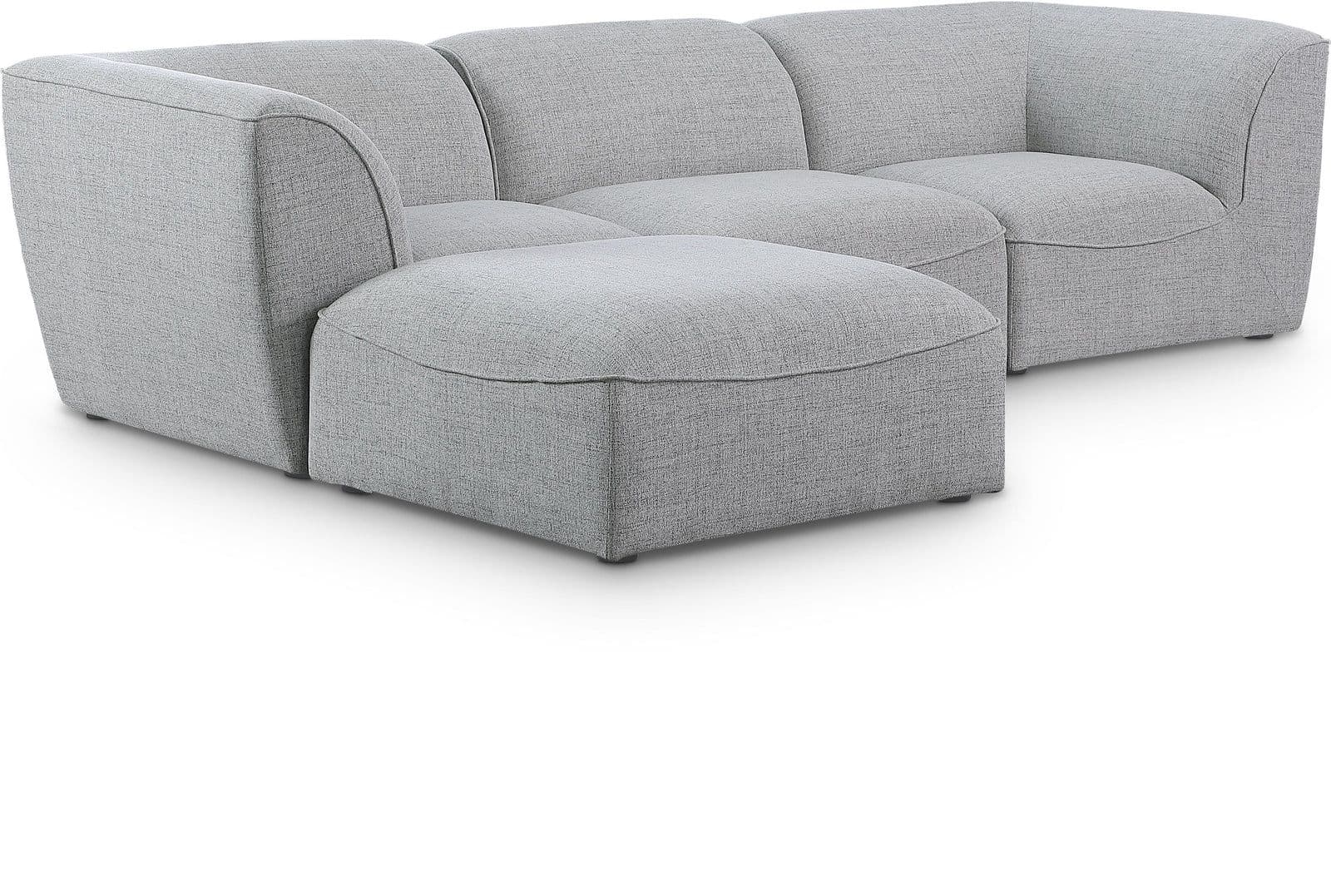 Greer 109" Grey Linen Textured Fabric Upholstered Sectional, 4-Piece