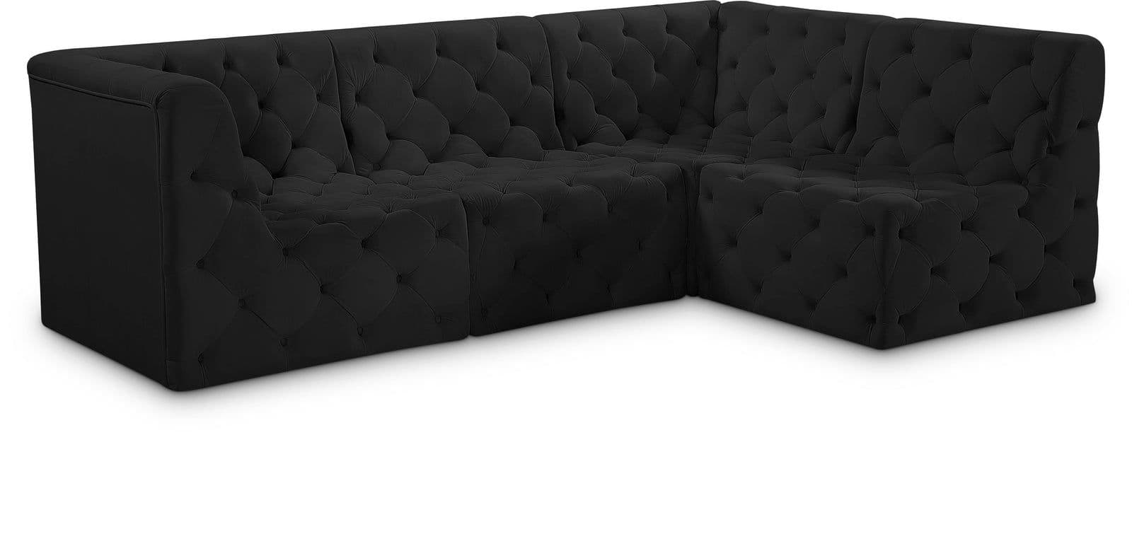 Faye 99" Black Velvet Upholstered Sectional, 4-Piece