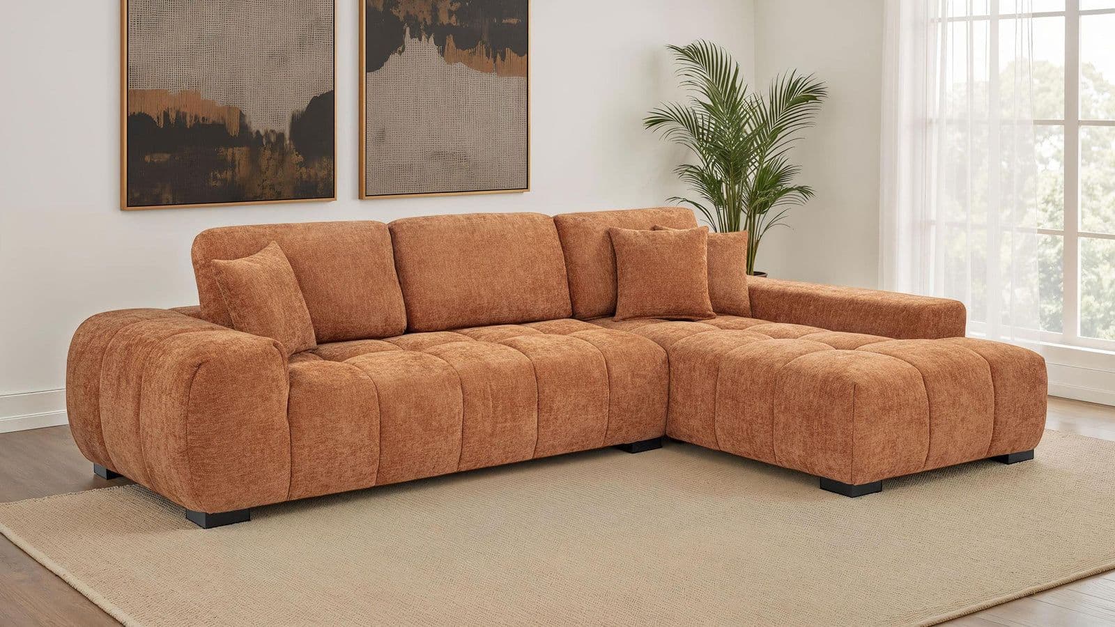 Schwartzman Upholstered Sectional Chaise Sofa Orange