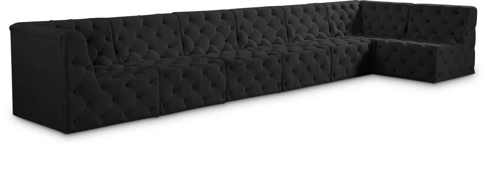 Faye 186" Black Velvet Upholstered Sectional, 7-Piece