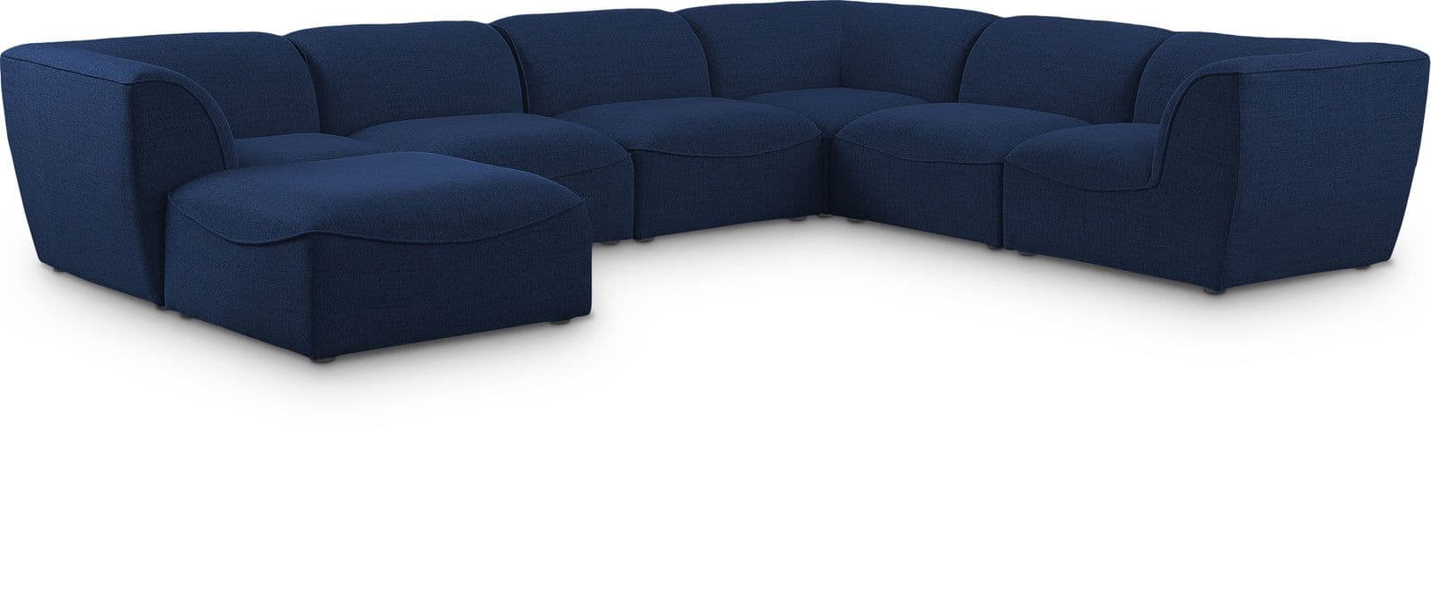 Greer 142" Navy Linen Textured Fabric Upholstered Sectional, 7-Piece