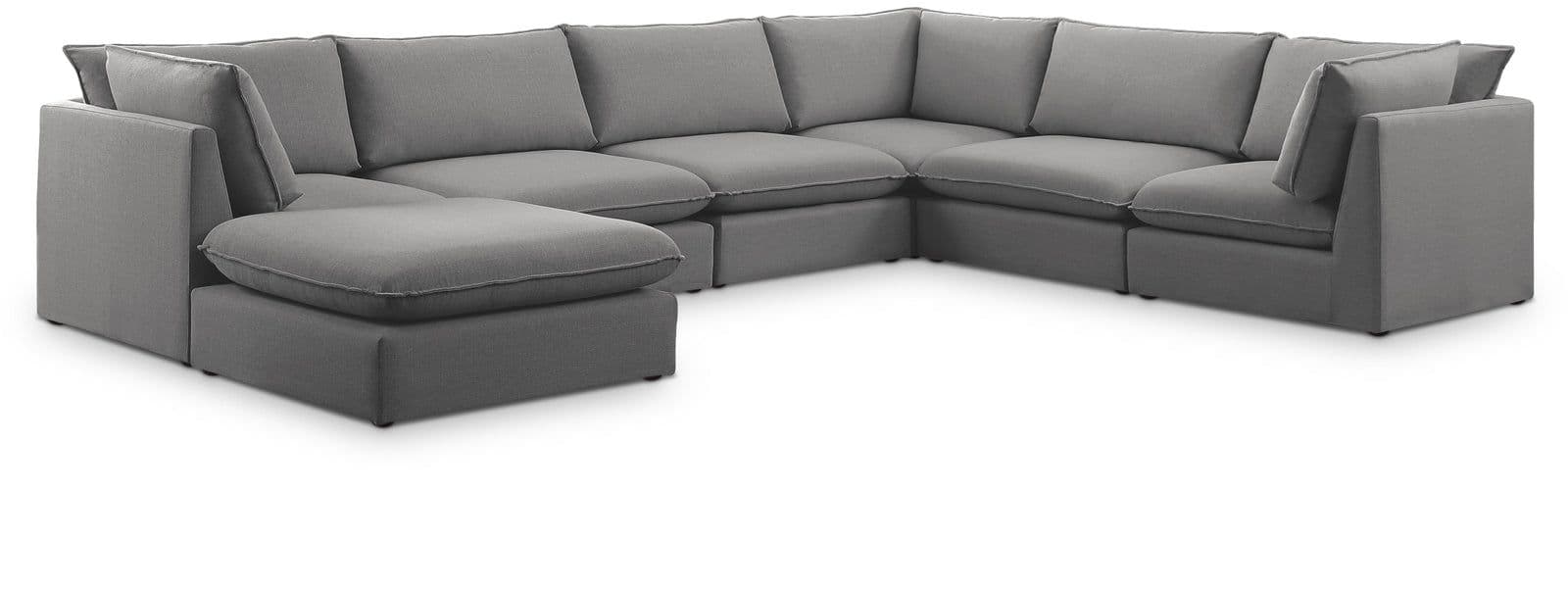 Linden 160" Grey Linen Textured Fabric Upholstered Sectional, 7-Piece