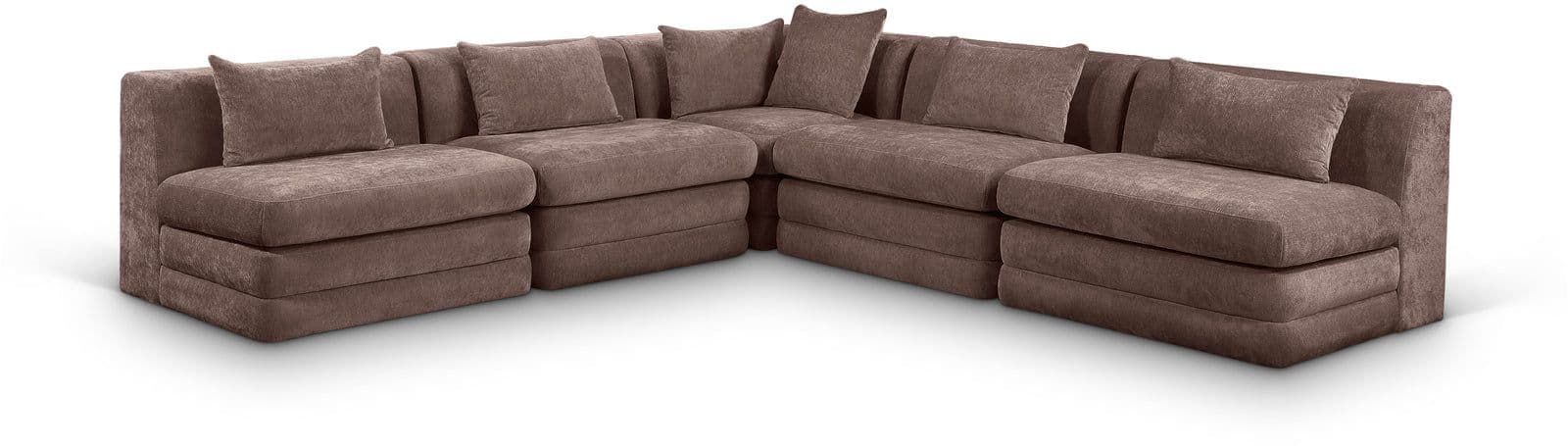 Willow 114" Brown Chenille Fabric Upholstered 5Pc. Sectional, 5-Piece