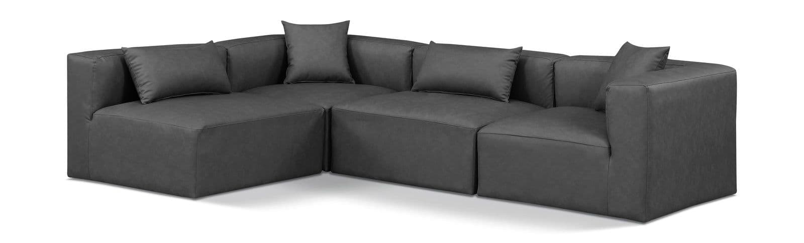 Farrah 108" Charcoal Vegan Leather Upholstered Sectional, 4-Piece (Style 2)