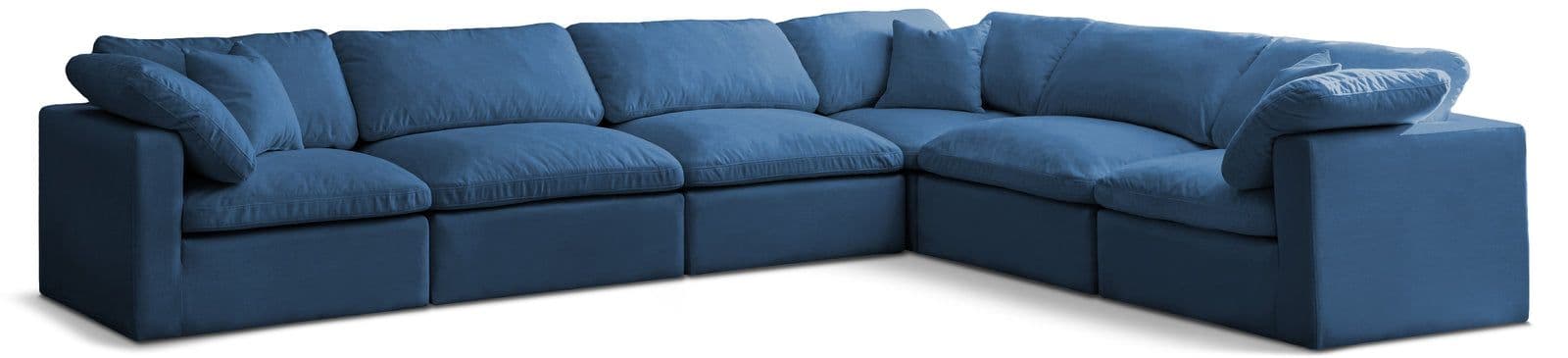 Selene 140" Navy Velvet Upholstered Standard Comfort Sectional, 6-Piece