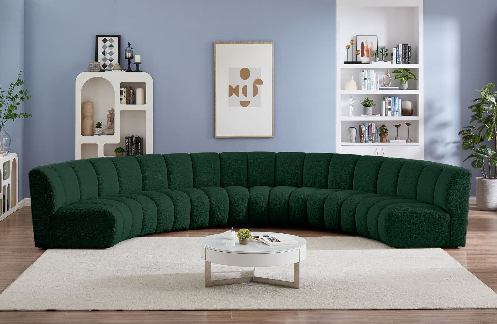 Isolde 176" Green Boucle Fabric Upholstered Sectional, 6-Piece